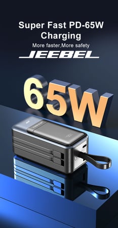 باور بانك جيبل 20000mAh بقوة 65 واط شحن فائق السرعة تدعم شحن اللابتوب والجوال والتابلت بتصميم ذكي وكابلات مدمجة