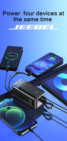 باور بانك جيبل 20000mAh بقوة 65 واط شحن فائق السرعة تدعم شحن اللابتوب والجوال والتابلت بتصميم ذكي وكابلات مدمجة