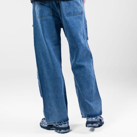 بنطلون جينز كارجو مريح وعملي - ازرق