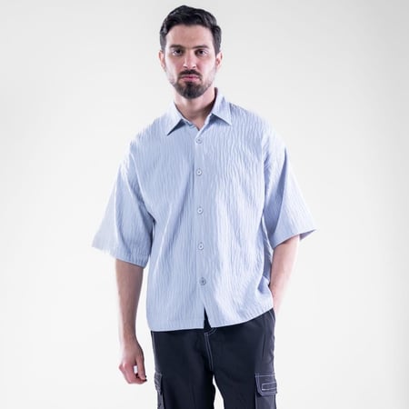 قميص بوليستر اوفر سايز باكمام قصيرة - رمادي فاتح