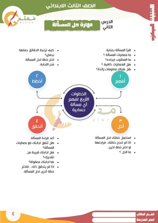 ملزمة رياضيات للصف الثالث الابتدائي - مطبوعة ملونة للتحضير للاختبارات المركزية