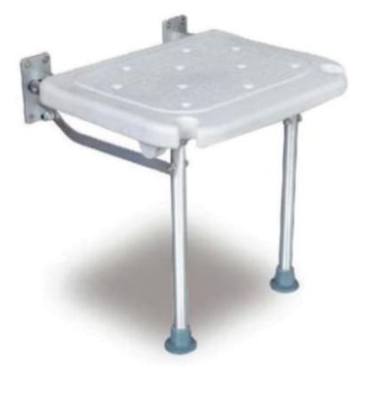 مقعد استحمام الومنيوم جداري - ينطوي - ارجل للدعم - مقاوم للصدأ