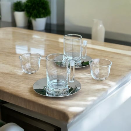 طقم بيالات شاي زجاج كريستالي مع فناجين قهوة عربية للتقديم والضيافة