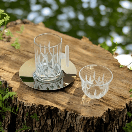 طقم بيالات شاي زجاج كريستالي مع فناجين قهوة عربية للتقديم والضيافة