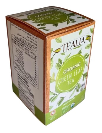 علبة شاي تيليا الأخضر العضوي  (2 جرام × 20 ظرف هرمي) - Tealia Organic Green Tea Units (2g x 20 Pyramid Envelopes)