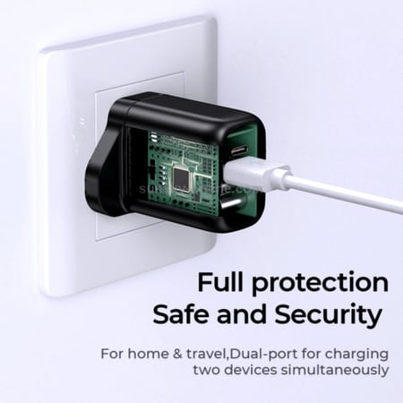 شاحن منزلي ذكي بكفائة وتوافق عالي ومنفذين تايب-سي يو أس بي 20-W من