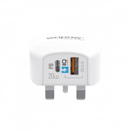 شاحن منزلي ذكي بكفائة وتوافق عالي ومنفذين تايب-سي يو أس بي 20-W من