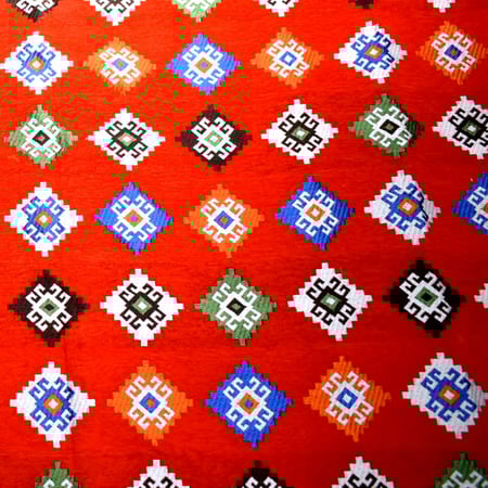 فرشة أرضية جلسة بقماش سوري أحمر منقوش مع بطانة أرضية