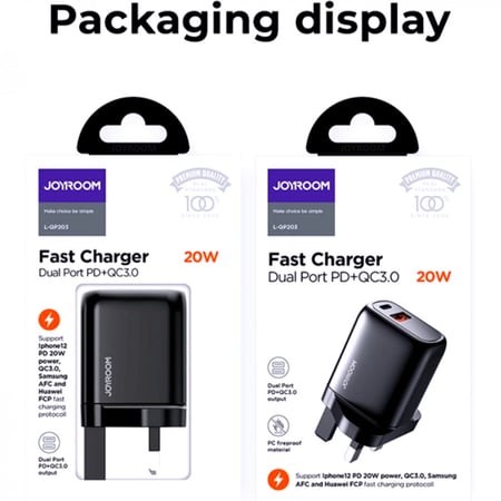 شاحن منزلي ذكي بكفائة وتوافق عالي ومنفذين تايب-سي يو أس بي 20-W من