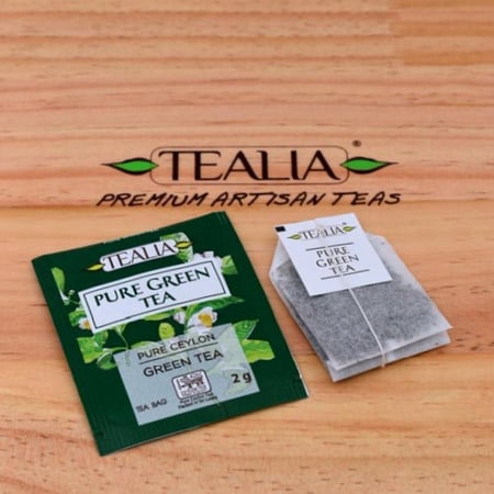 علبة شاي تيليا الأخضر النقي (2 جرام × 100 ظرف) - Tealia Pure Green Tea Units (2g x 100 Envelopes)
