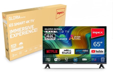 شاشة امبكس جلوريا 65 بوصة سمارت فوركية اندرويد 13