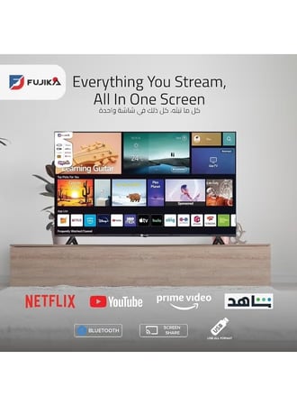 شاشة تلفزيون فوجيكا 65 بوصة سمارت فوركيه اندرويد 15 تدعم جميع البرامج مع رسيفر داخلي