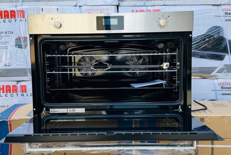 فرن بلت ان كهربائي كالفريدو ايطالي 8 وظائف 90 سم 2 مفاتيح للتحكم مع شاشة ديجيتال -مزود بمروحتين لتوزيع الحرارة و التبريد داخلية SC995 E8NM