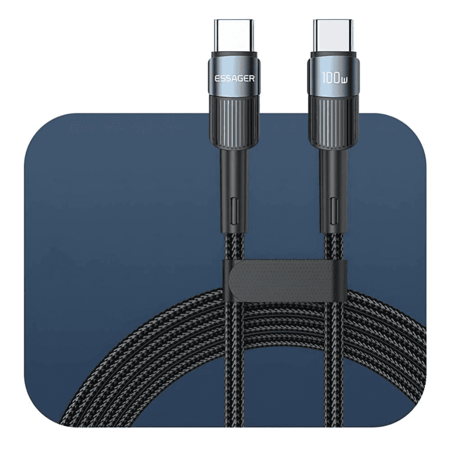 كابل شحن أصلى من esessager  من النوع C إلى النوع C مع شحن سريع، مع ميزة PD 100 واط للشحن السريع  و ونقل البيانات