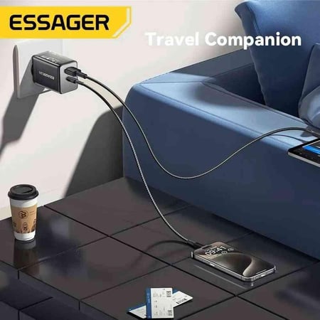 شاحن جدارى أصلى من esessager 45W من النوع USB A+C مع شحن سريع، مع ميزة QC 45واط للشحن السريع