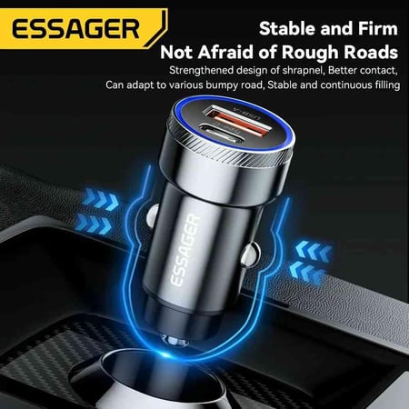 شاحن سيارة أصلى من esessager 54 W من النوع USB A+C مع شحن سريع، مع ميزة QC 54 واط للشحن السريع