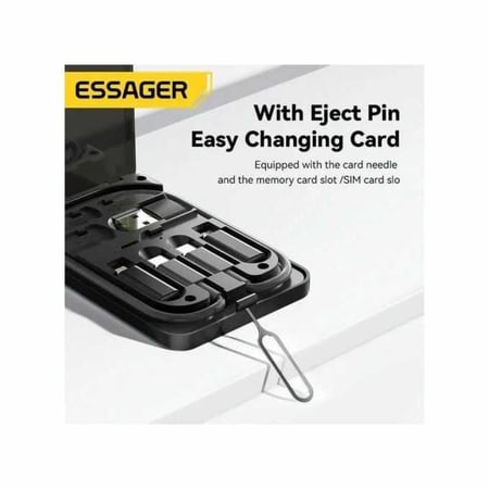 صندوق تخزين السفر مربع الشكل مع مجموعة دبوس حامل الهاتف Essager شاحن سريع 60 واط USB C إلى TypeC كابل لايتنينج