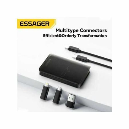 صندوق تخزين السفر مربع الشكل مع مجموعة دبوس حامل الهاتف Essager شاحن سريع 60 واط USB C إلى TypeC كابل لايتنينج