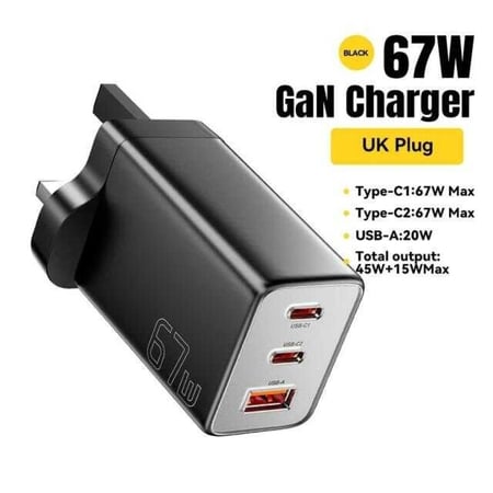 شاحن جدارى أصلى من esessager 67W من النوع USB A+2C مع شحن سريع، مع ميزة PD 67 واط للشحن السريع