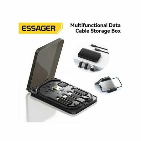 صندوق تخزين السفر مربع الشكل مع مجموعة دبوس حامل الهاتف Essager شاحن سريع 60 واط USB C إلى TypeC كابل لايتنينج