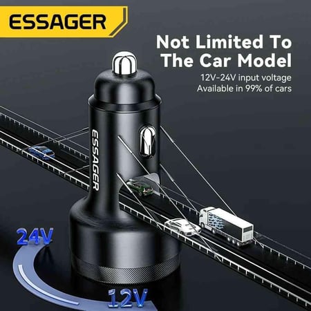 شاحن سيارة أصلى من esessager 105W من النوع USB A+2C مع شحن سريع، مع ميزة QC 105 واط للشحن السريع