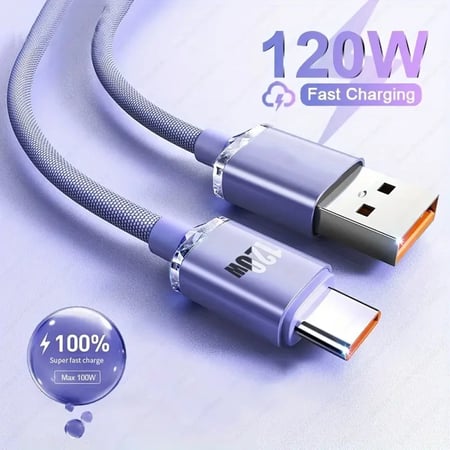كابل شحن أصلى بقوة 120 W من النوع A إلى النوع C مع شحن سريع، مع ميزة PD 120 واط للشحن السريع و ونقل البيانات