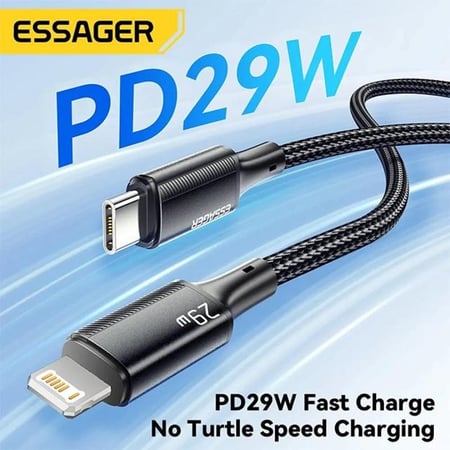 كابل شحن أصلى من esessager من النوع C إلى النوع Lightning مع شحن سريع، مع ميزة PD 29 واط للشحن السريع و ونقل البيانات
