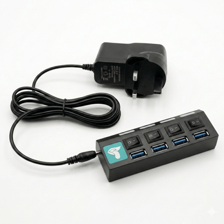 توصيلة USB رباعية ذكية - تحكم فردي بـ 4 منافذ وإضاءة LED