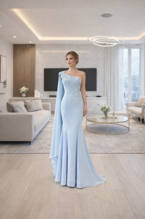 فستان سهرة طويل بتصميم عصري وأنيق مع تطريز فخم