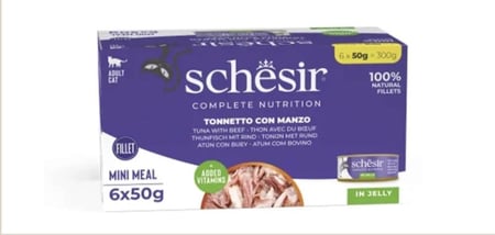 معلبات متعدد تونا مع اللحم البقري في الجيلي للقطط 6x50 g