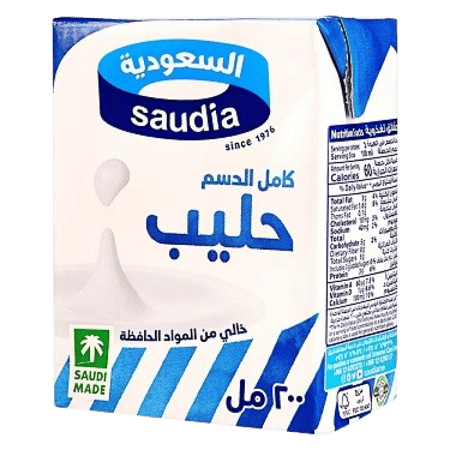 حليب السعودية سادة كامل الدسم 200 مل