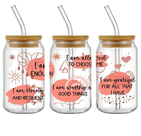 كوب زجاجي برسومات تحفيزيه 6