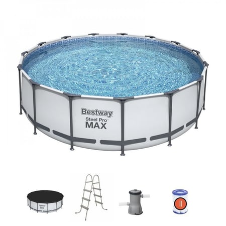 مسبح اعمدة دائري رصاصي مع فلتر وسلم وغطاء 4.57×4.57×1.22متر يتسع 13 شخص