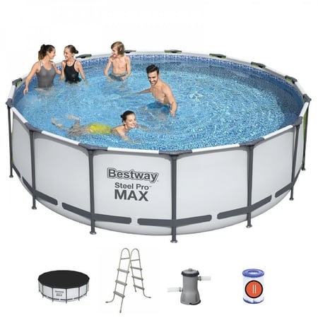 مسبح اعمدة دائري رصاصي مع فلتر وسلم وغطاء 4.57×4.57×1.22متر يتسع 13 شخص