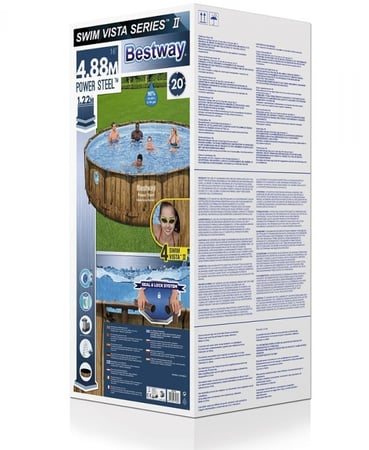 مسبح اعمدة دائري بني مع فلتر برأسين وسلم وغطاء وحافظة كلور وفتحة مشاهدة 4.88×4.88×1.22متر يتسع 15 شخص