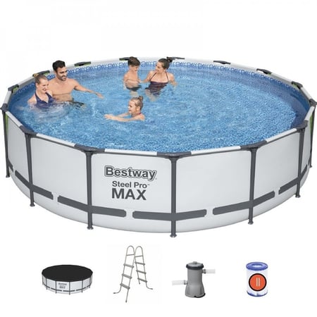 مسبح اعمدة دائري رصاصي مع فلتر وسلم وغطاء 4.57×4.57×1.07متر يتسع 13 شخص