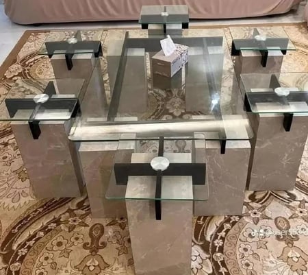 طقم طاولات كنب مرتفع ( 1+6) بديل الرخام