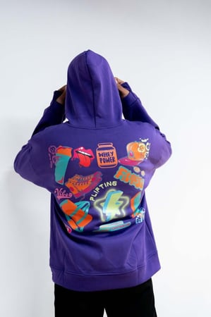 هودي بقصة واسعة وبقبعة لون بنفسجي للجنسين