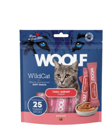 وولف مكافآت للقطط بنكهة التونا والجامبري 14g*25