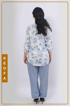 طقم نسائي كاجول مريح قطعتين سماوي وابيض