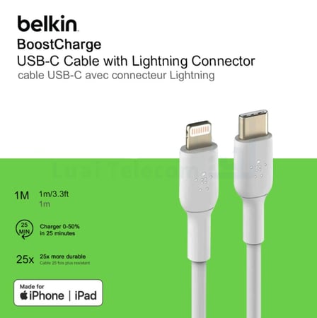 كيبل ايفون PD جلد طول 1 متر أبيض بيلكن