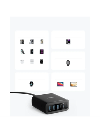 منصة شحن انكر بقوة 112 واط ثلاث منافذ يو اس بي وثلاث منافذ تايب سي - اسود