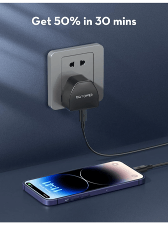 بكج شاحن جداري 20 واط + شاحن سيارة 20 واط + توصيلة راف باور تايب سي