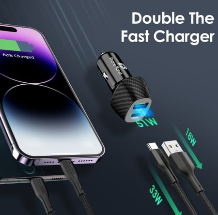 شاحن سيارة منفذين يو اس بي + تايب سي 51 واط  من فون بلانت