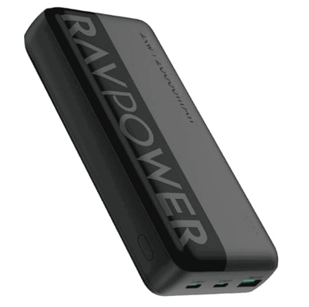بطارية راف باور بسعة 20000 ملي امبير بقوة 20 واط بمنفذين تايب سي بي دي ومنفذ يو اس بي - اسود