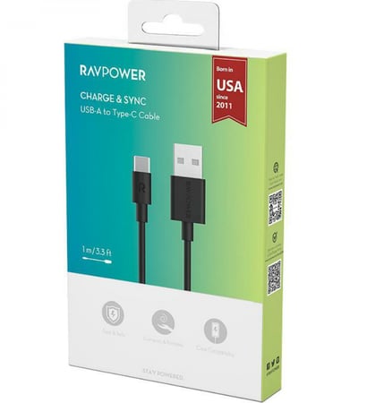 RavPower كيبل راف بور-اسود RAV POWER-black M1-CB044 TYP C