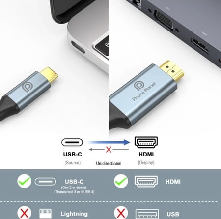 كابل USB-C إلى HDMI بمخرج 4K UHD | توصيل وتشغيل | طول 1.8 متر