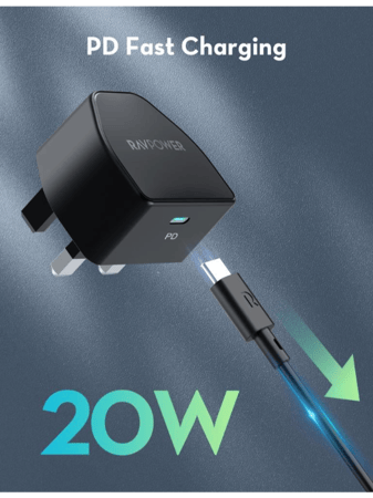 بكج شاحن جداري 20 واط + شاحن سيارة 20 واط + توصيلة راف باور تايب سي