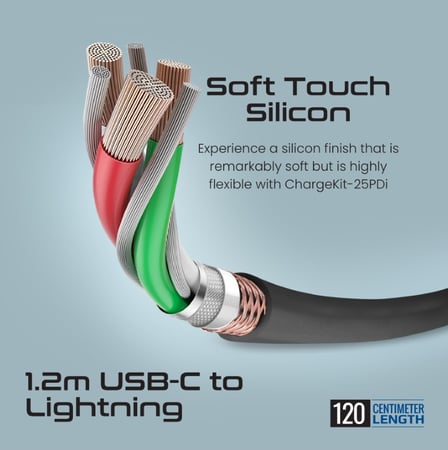 بروميت ChargeKit-25PDi مجموعة شحن سريعة تضم شاحن 25 واط وكابل USB-C إلى لايتنينغ 27 واط، تدعم QC 3.0 ومزامنة البيانات