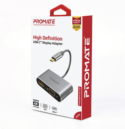 بروميت MediaHub-C2 محول USB-C بدعم HDMI 4K وVGA 1080p، لتجربة عرض مرنة وسهولة التوصيل والتشغيل